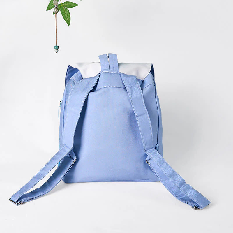 Buddha Stones Handmade Blue Magnolia Embroidered Large Capacity Canvas Backpack