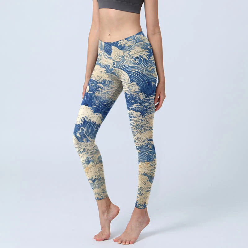 Buddha Stones Ocean Waves Pattern Print Gym Leggings Women's Yoga Pants