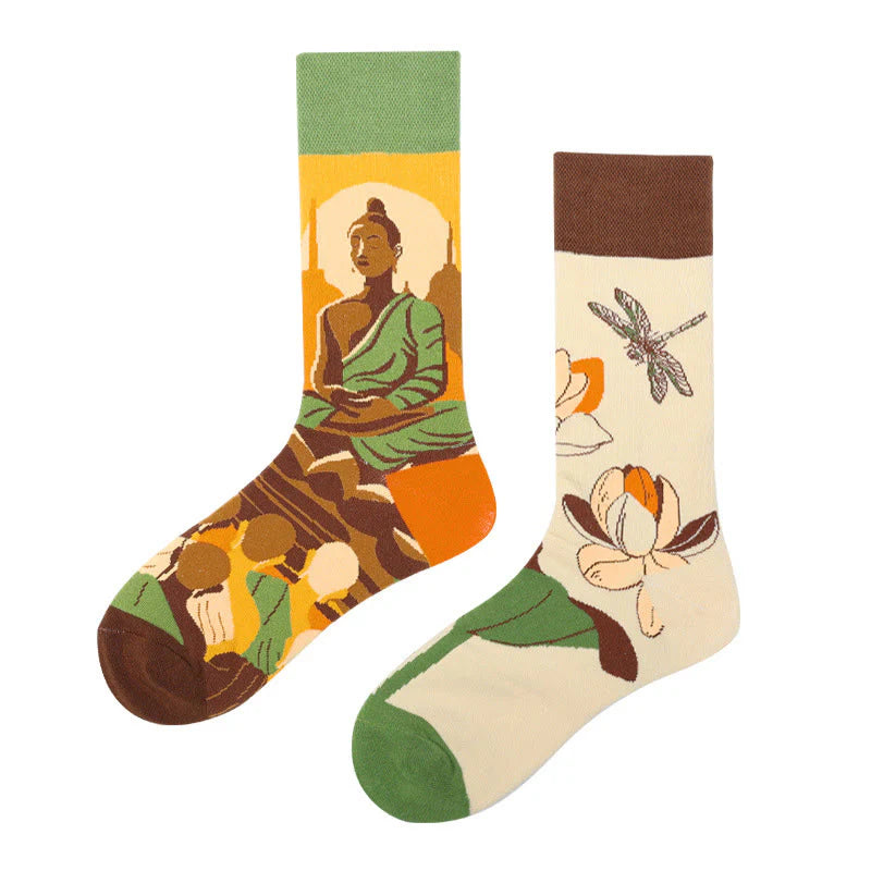 Buddha Stones Be Here Now Casual Buddha Lotus Dragonfly Women's Socks Includes Gift Message Card