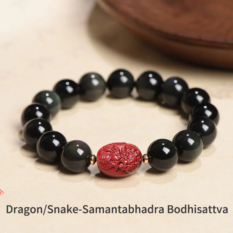 Buddha Stones Chinese Zodiac Natal Buddha Natural Black Obsidian Cinnabar Purification Bracelet (Extra 35% Off | USE CODE: FS35)