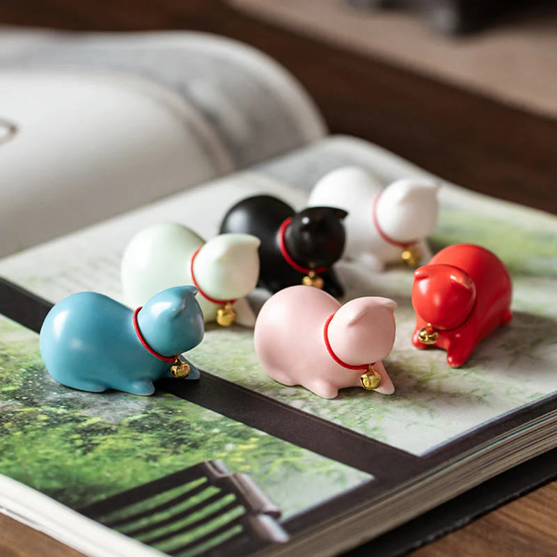Buddha Stones Mini Cute Standing Lying Cat Tea Pet Ceramic Home Desk Figurine Decoration