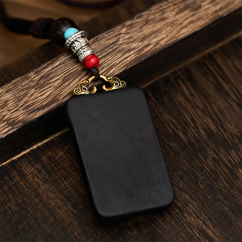 Buddha Stones Tibetan Ganesh Ganpati Elephant Ebony Wood Rope Peace Necklace Pendant