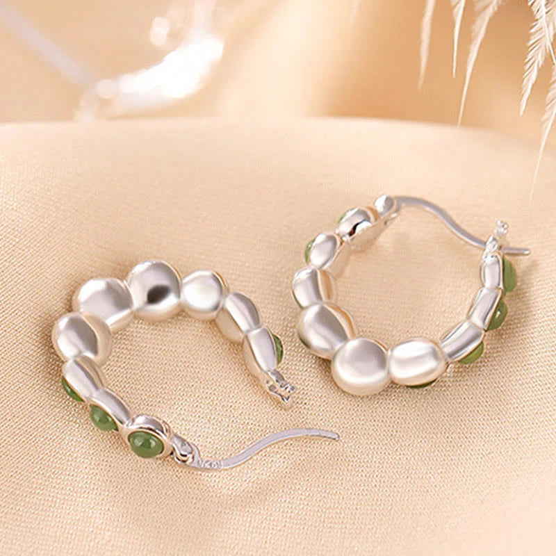 Buddha Stones 925 Sterling Silver Plated Gold Hetian Cyan Jade Pea Ear Clip Prosperity Earrings  (Extra 30% Off | USE CODE: FS30)
