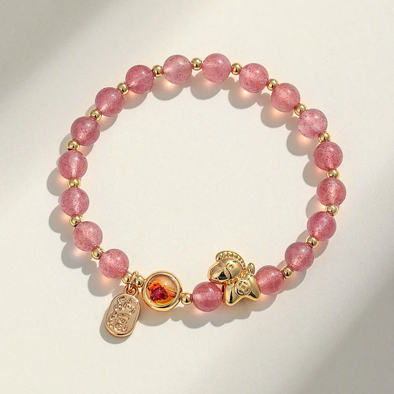 Buddha Stones Year Of The Horse Strawberry Quartz Citrine Red Agate Pink Crystal Love Bracelet