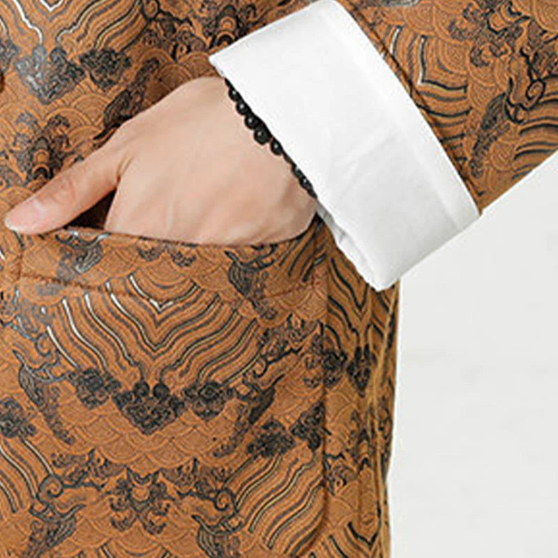 Buddha Stones Frog-Button Chinese Tang Suit Wave Shape Long Shirt Men Jacket Clothing (Extra 30% Off | USE CODE: FS30)