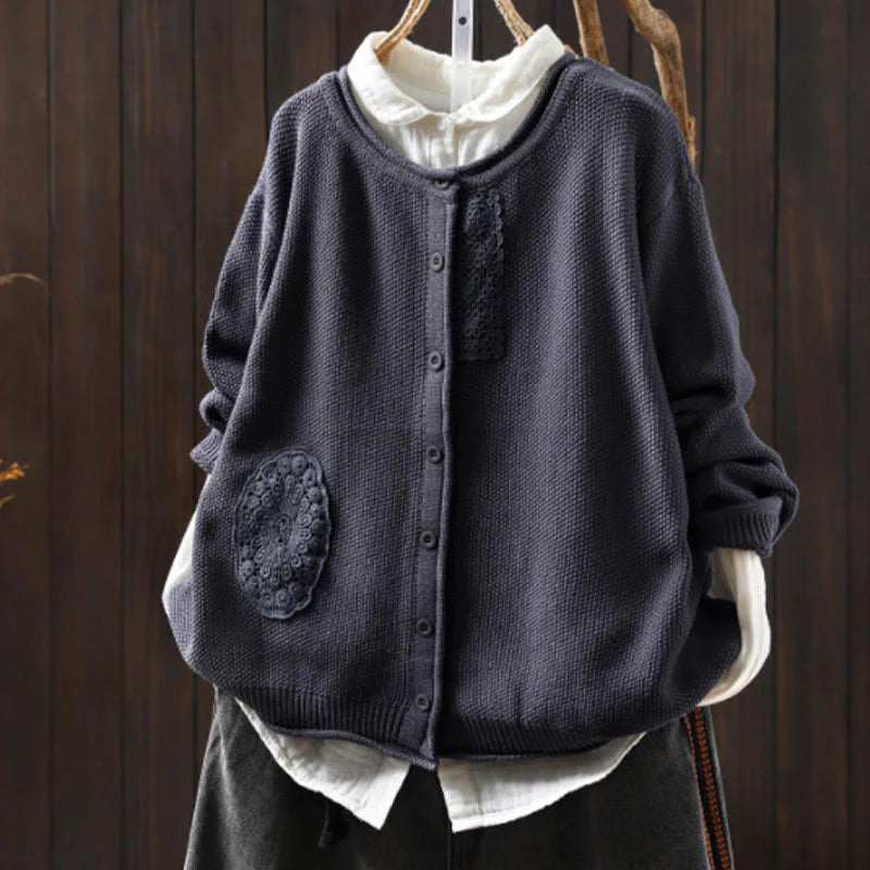 Buddha Stones Fall Floral Buttons Cotton Women's Long Sleeve Knitted Cardigan Sweater