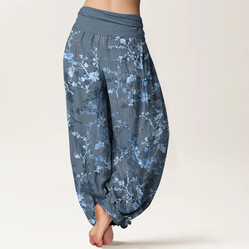 Buddha Stones Pure Cotton Blooming Flowers Branches Leaves Women's Elastic Waist Harem Pants