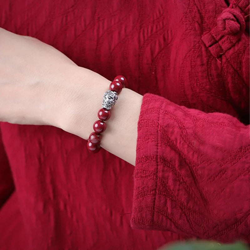 Buddha Stones 999 Sterling Silver PiXiu Natural Cinnabar Wealth Luck Bracelet (Extra 30% Off | USE CODE: FS30)