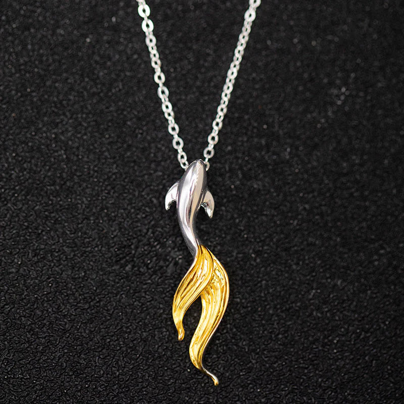 Buddha Stones 925 Sterling Silver Golden Koi Fish Luck Necklace Pendant