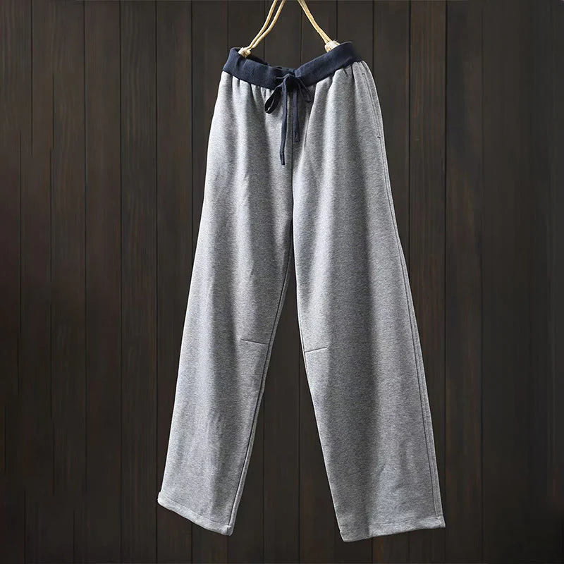 Buddha Stones Fall Solid Color-Blocked Women's Cotton Pants With Pockets