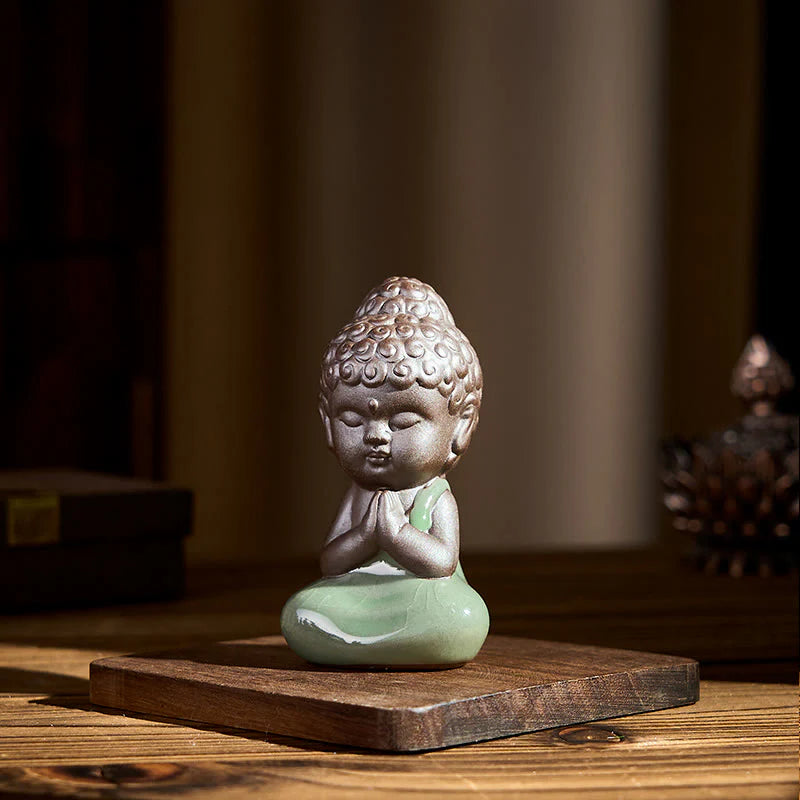 Buddha Stones Prayer Meditation Resting Monk Ceramic Statue Serenity Home Decoration