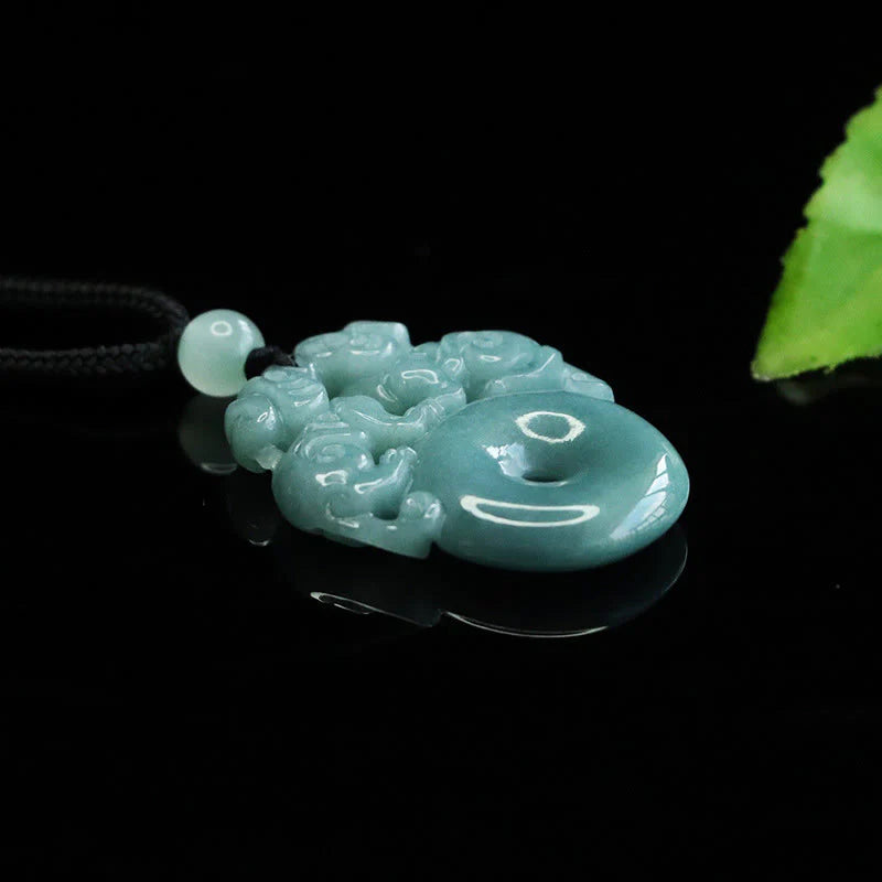 Buddha Stones Double PiXiu Jade Peace Buckle Wealth Luck String Necklace Pendant