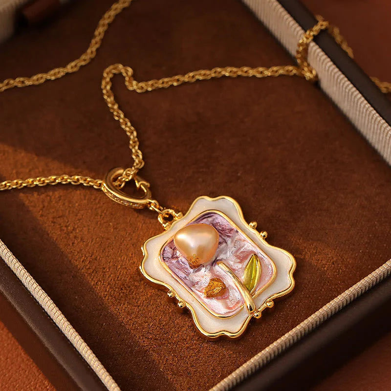 Buddha Stones Flower Oil Painting Pearl Copper Healing Necklace Pendant