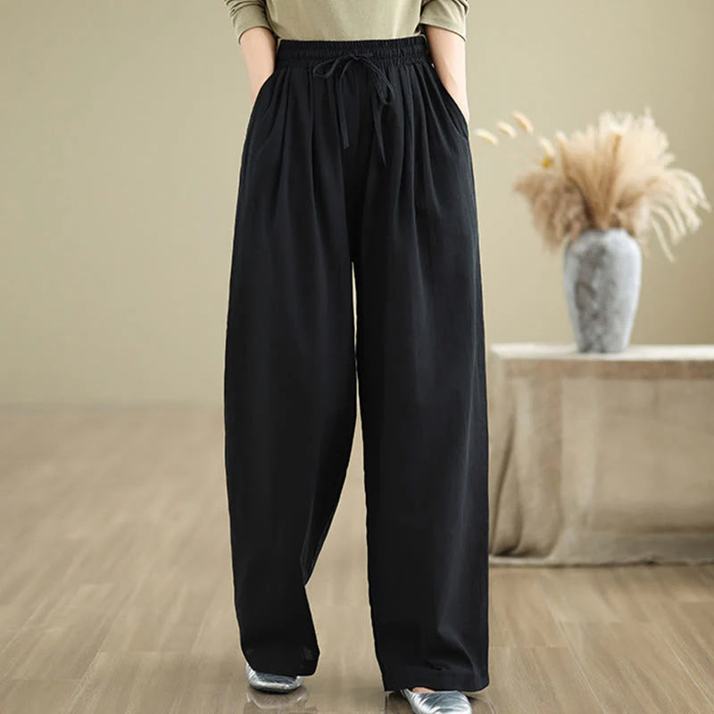 Buddha Stones Casual Straight-leg Women's Cotton Pants With Pockets