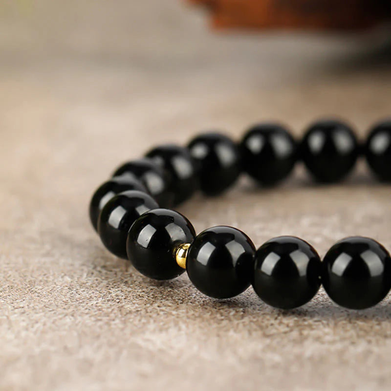 Buddha Stones Year Of The Horse Black Obsidian Strength Bracelet