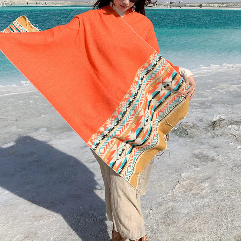 Buddha Stones Tibetan Shawl Colorful Geometry Winter Cozy Travel Scarf Wrap