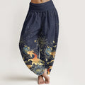Buddha Stones Cotton Butterfly Koi Fish Lotus Pattern Women's Elastic Waist Harem Pants