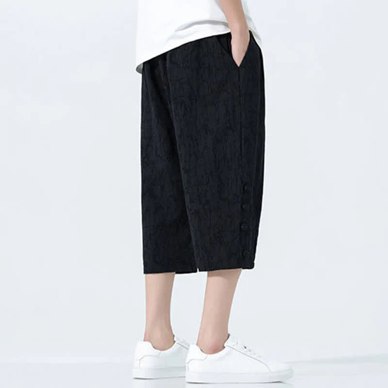 Buddha Stones Summer Drawstring Elastic Waist Men's CapriÂ Tapered Pants