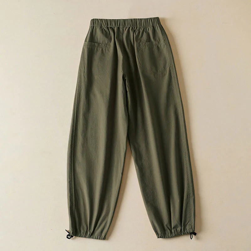 Buddha Stones Fall Drawstring 7-8 Length Cotton Women's Cargo Pants With Pockets