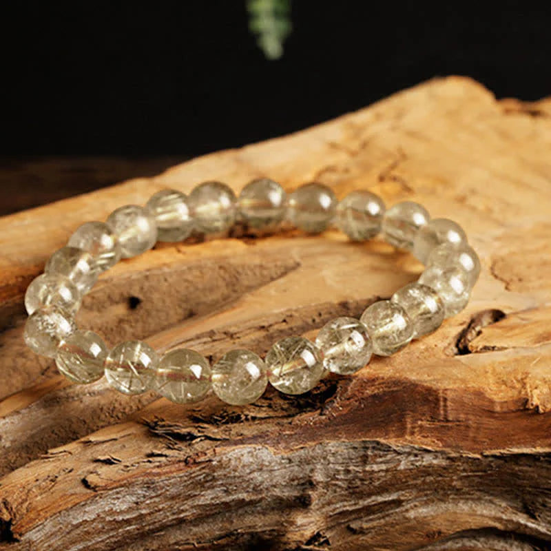 Buddha Stones Natural Golden Rutilated Quartz Auspiciousness Protection Bracelet
