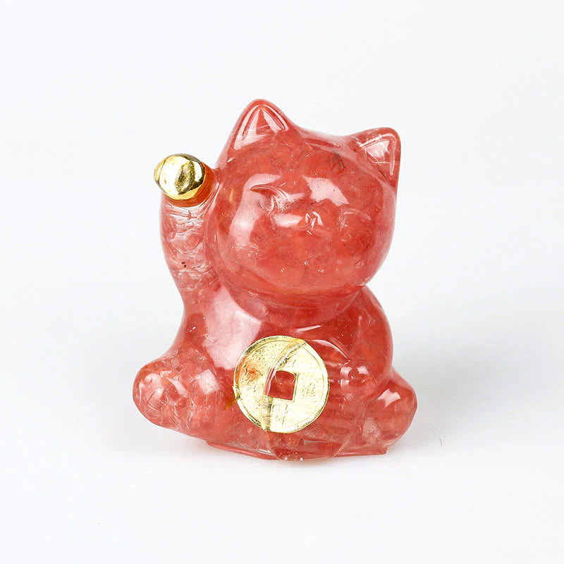 Buddha Stones Lucky Cat Copper Coin Turquoise Labradorite Pink Crystal Amethyst Strength Home Decoration