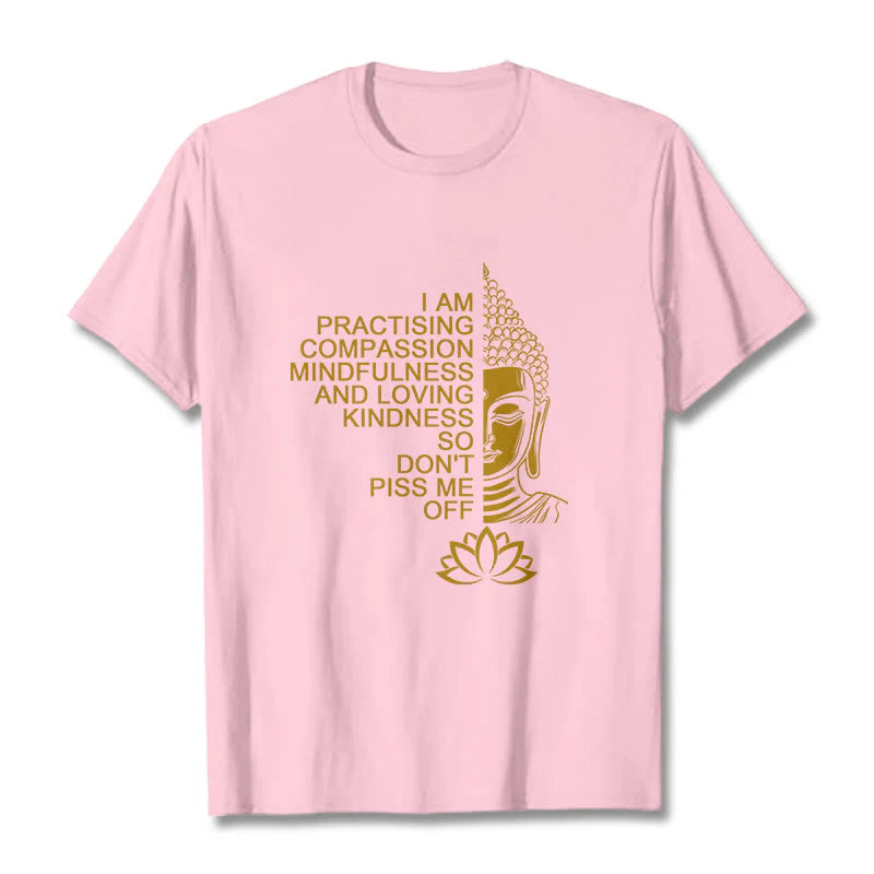 Buddha Stones Casual Golden Side Buddha Lotus Flower Pattern Cotton Tee T-Shirt
