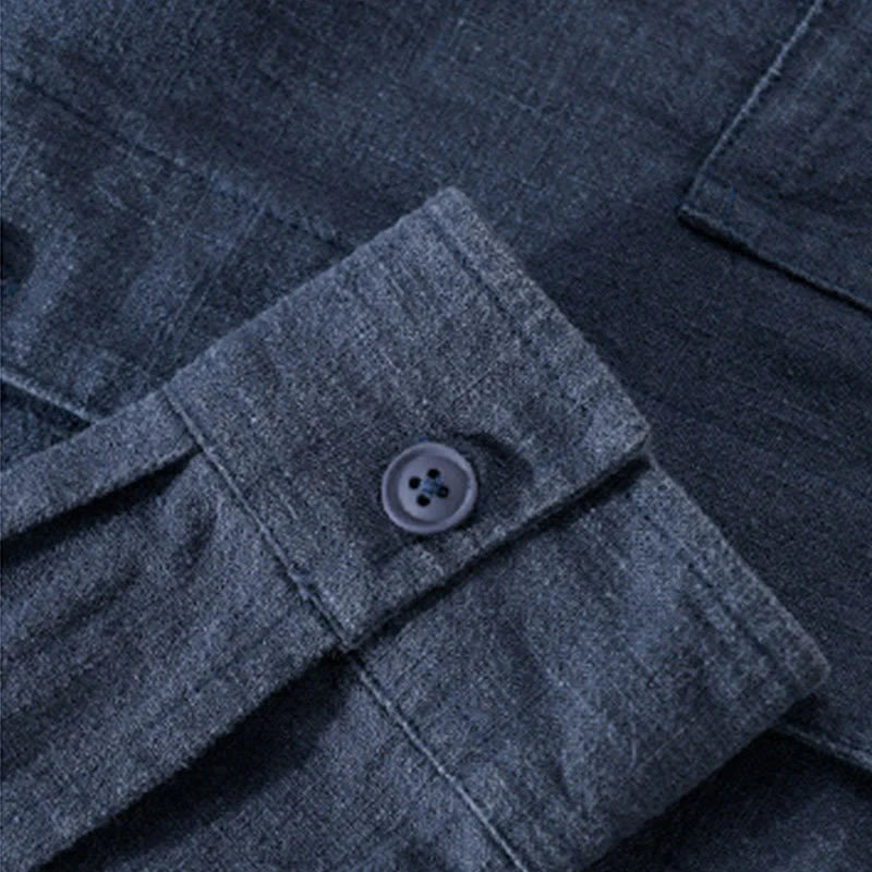Buddha Stones Commute Fall Solid Color Lapel Men's Long Sleeve Cotton Linen Shirt With Pocket