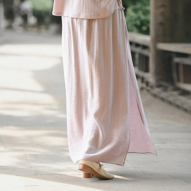 Buddha Stones Solid Color Hem Slit Design Women's Skirt Pants With Pockets