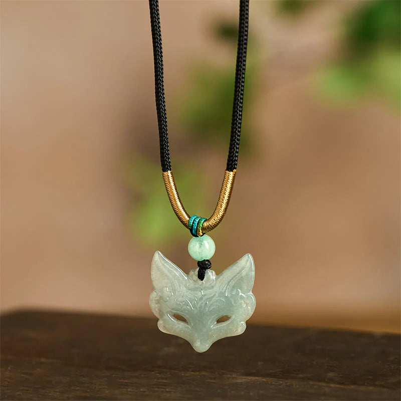 Buddha Stones Fox Mask Prosperity Luck Rope Necklace Pendant