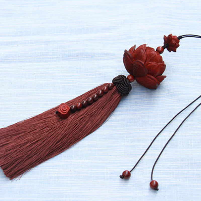Buddha Stones Tibetan Small Leaf Red Sandalwood Lotus Luck Protection Tassel Decoration (Extra 35% Off | USE CODE: FS35)
