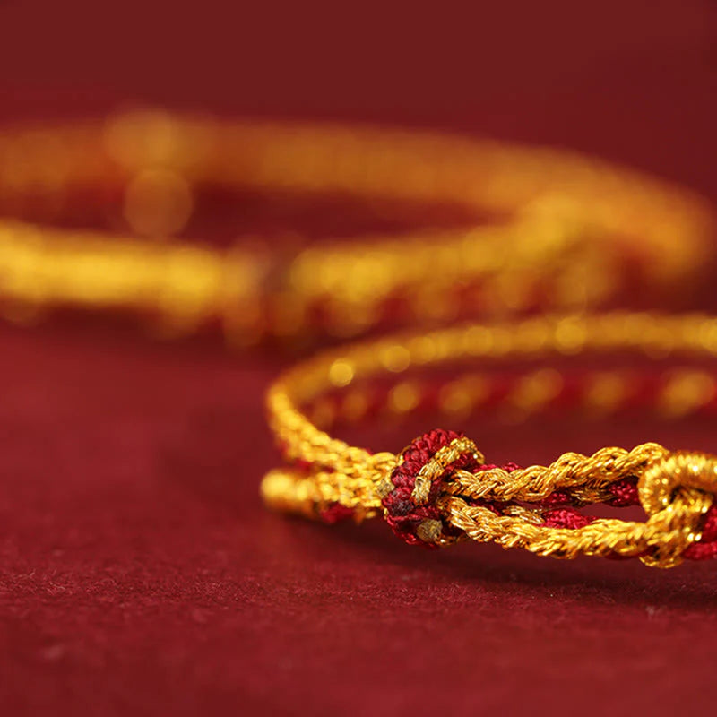 Buddha Stones 999 Gold Beads Year Of The Horse Double Wrap Golden Red String Luck Bracelet