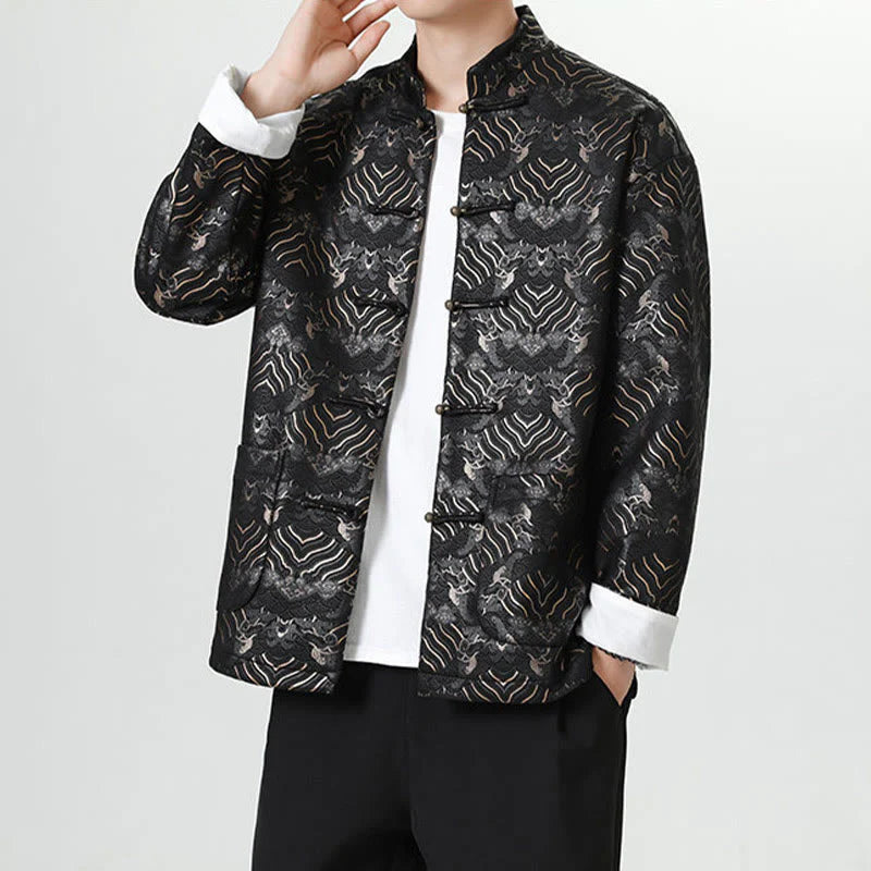 Buddha Stones Frog-Button Chinese Tang Suit Wave Shape Long Shirt Men Jacket Clothing (Extra 30% Off | USE CODE: FS30)