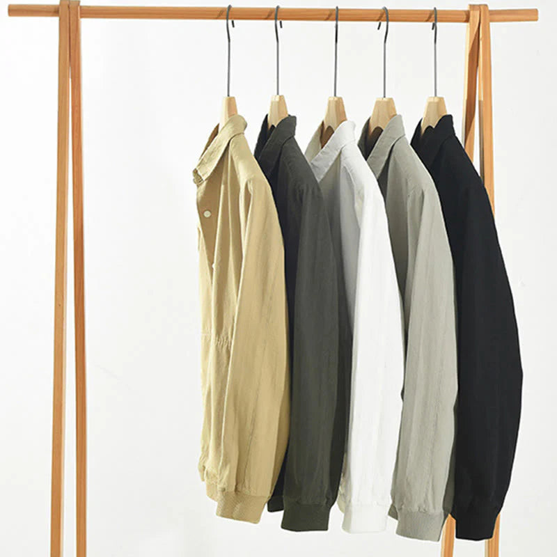 Buddha Stones Simple Solid Color Buttons Down Men's Stand Collar Long Sleeve Cotton Shirt