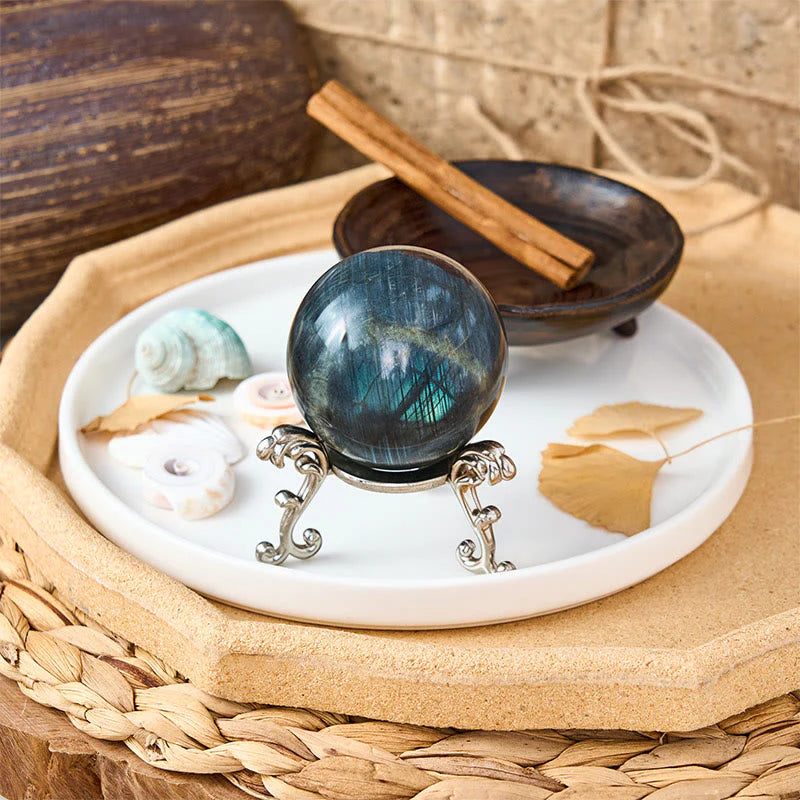 Buddha Stones Round Ball Figurine Natural Labradorite Healing Statue Office Home Decoration