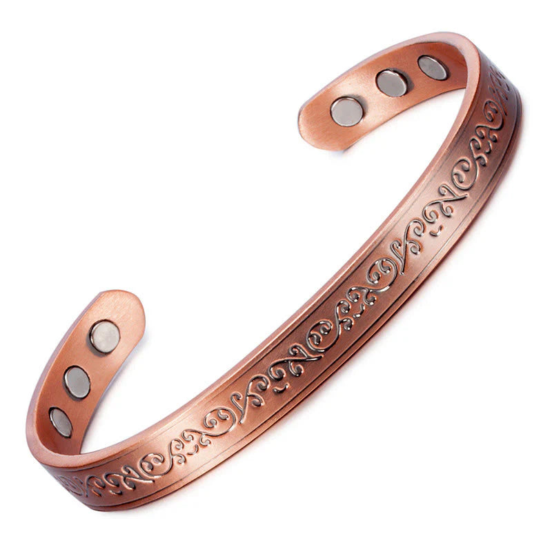 Buddha Stones Engraved Patterned Copper Balance Open Cuff Bracelet Bangle