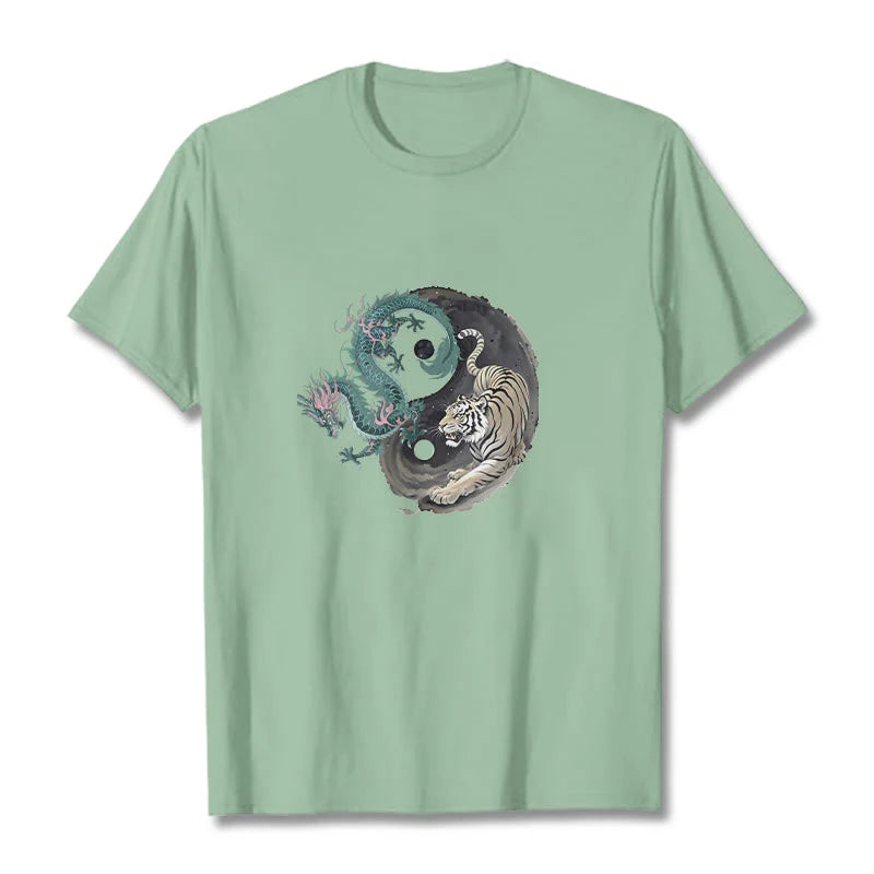 Buddha Stones Tiger Dragon Yin Yang Cotton Tee T-shirt