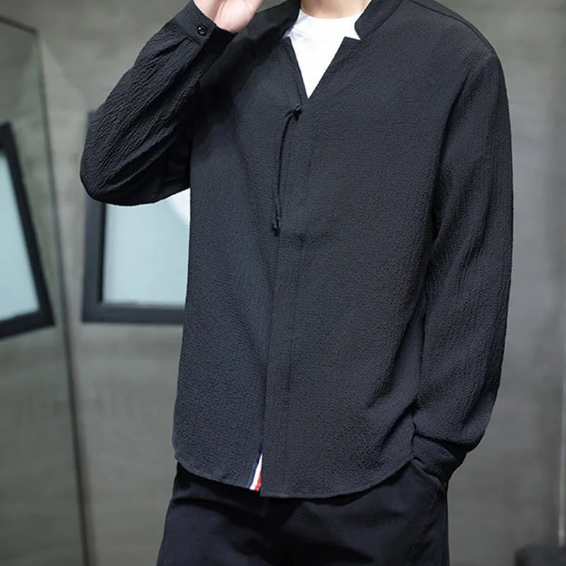 Buddha Stones Fall Solid Color Men's Button Long Sleeve Shirt Clothing