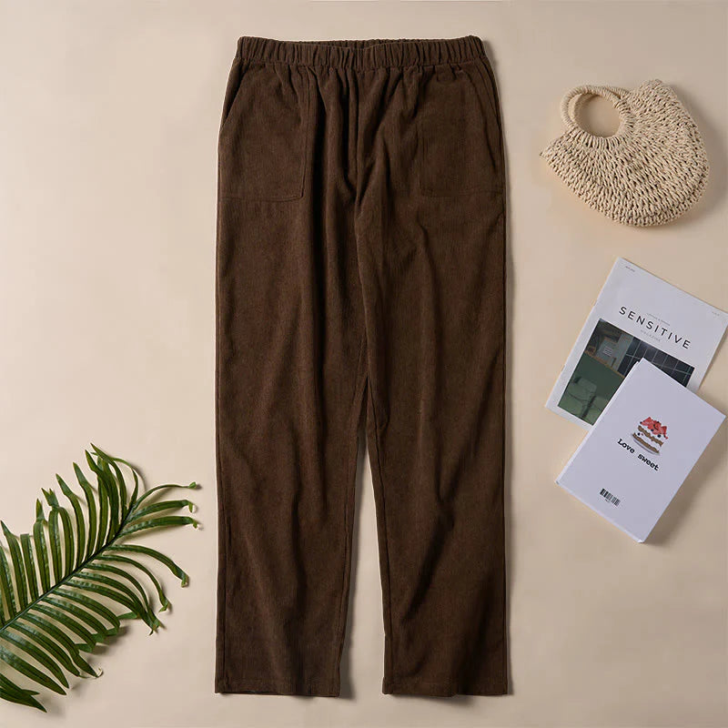 Buddha Stones Women's Commute Pure Color Corduroy Pants With Pockets