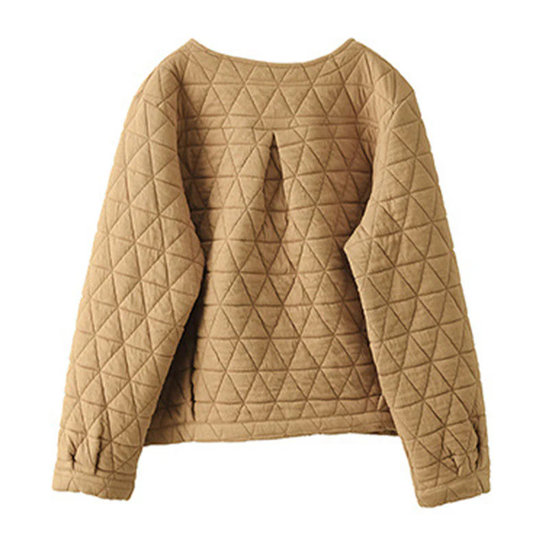 Buddha Stones Winter Cotton Long Sleeve Diamond Pattern Women's Thermal Jacket With Pockets