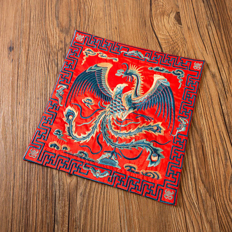 Buddha Stones Phoenix Dragon Kirin Embroidery Cup Mat Pad Tea Cup Coaster Kung Fu Tea Mat