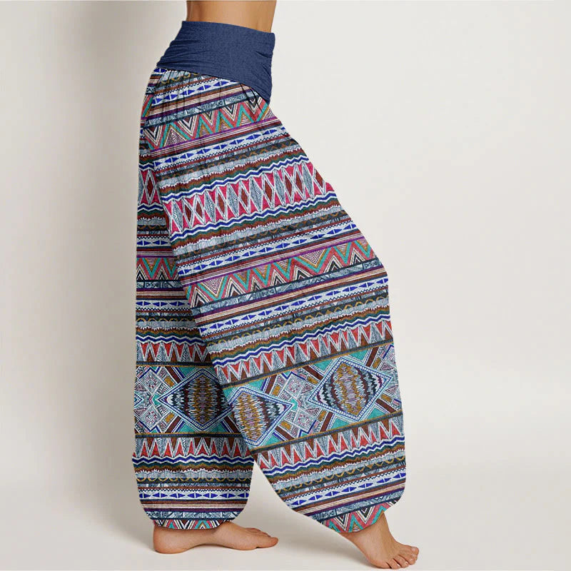 Buddha Stones Cotton Casual Tribal Style Geometric Pattern Women's Elastic Waist Harem Pants