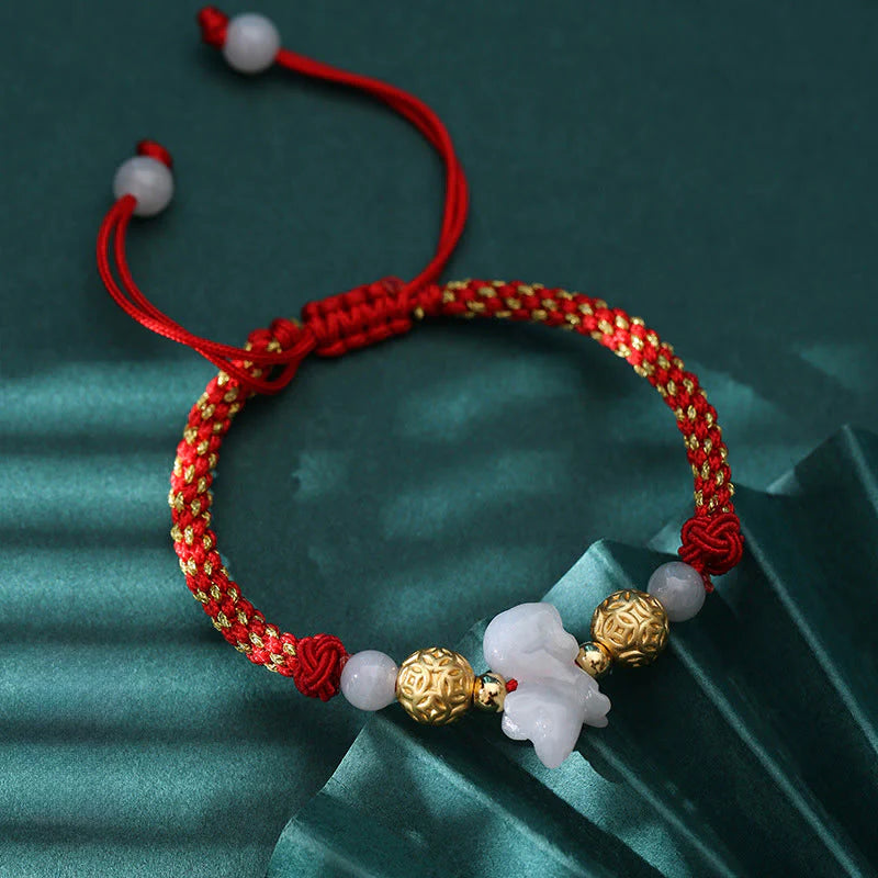 Buddha Stones Chinese Zodiac Jade Silver Beads Year Of The Horse Red String Luck Bracelet