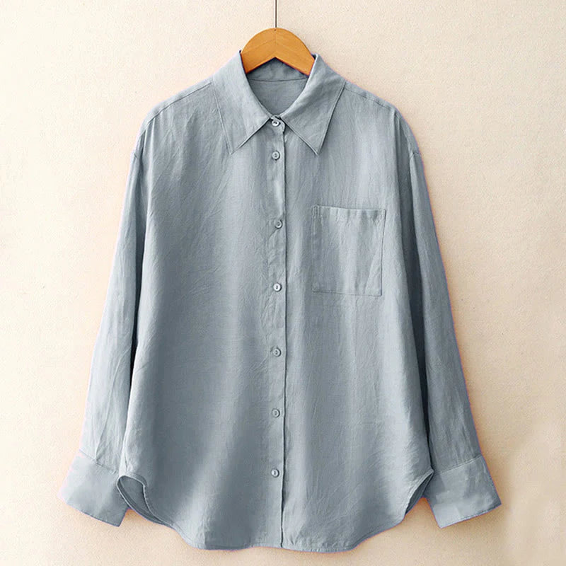 Buddha Stones Summer 2pcs Plain Long Sleeve Shirt Top Cardigan Shorts Meditation Clothing Women's Set With Pockets