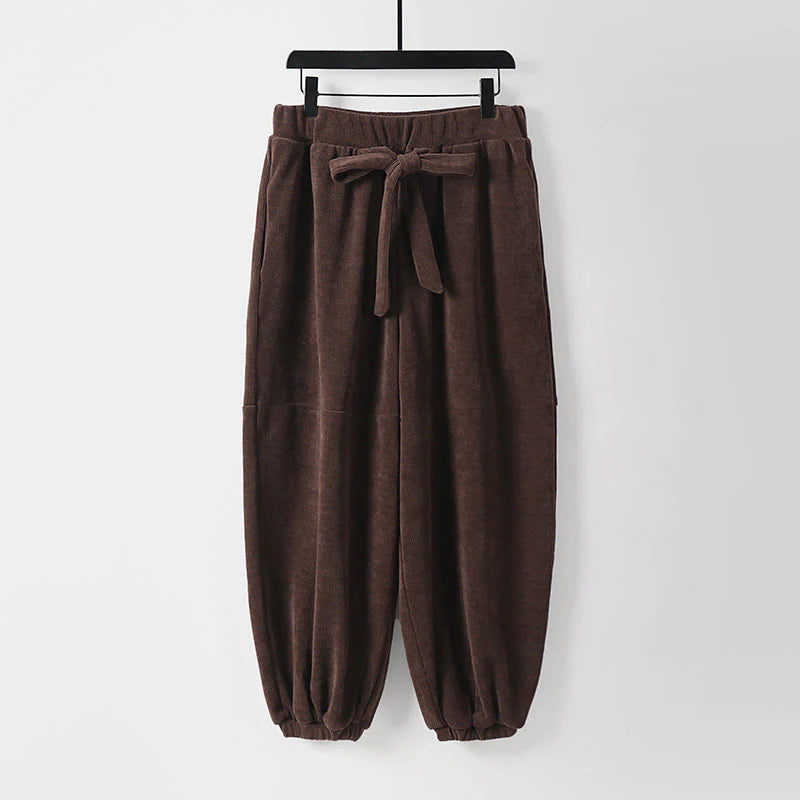 Buddha Stones Winter Solid Color Lace-up Men's Harem Cotton Corduroy Pants With Pockets