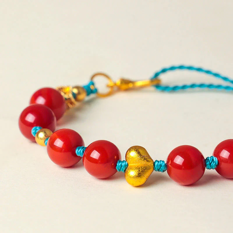 Buddha Stones 8mm South Red Agate Beads Heart Braided String Success Bracelet