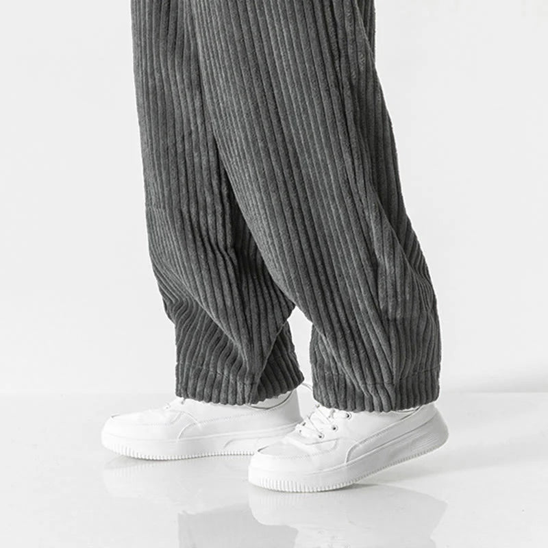 Buddha Stones Retro Winter Solid Color Men's Drawstring Corduroy Harem Pants With Pockets