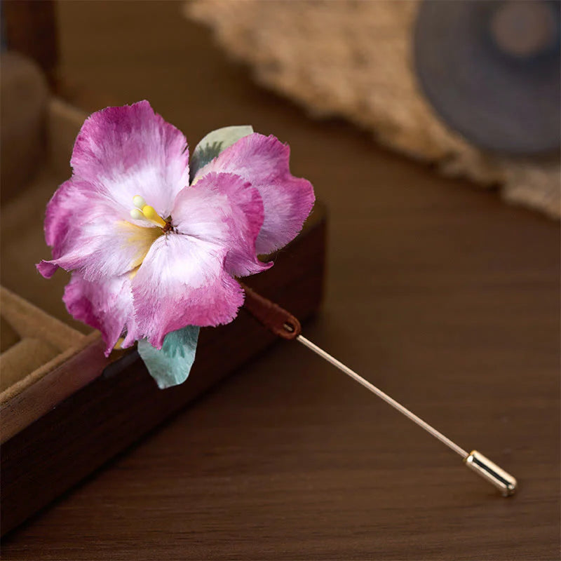 Buddha Stones Handcrafted Silk Art Velvet Flower Iris Flower Brooch