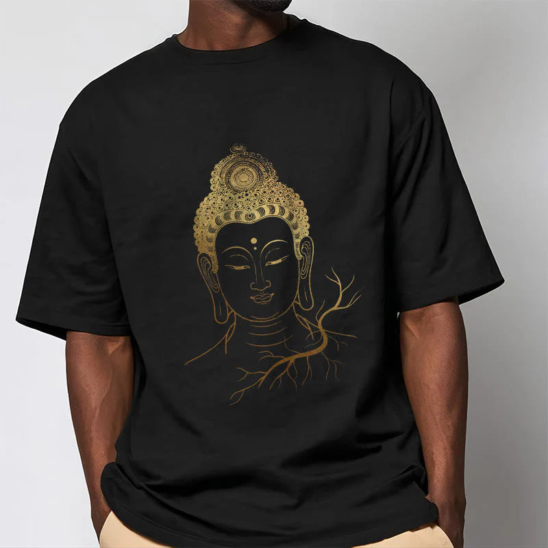 Buddha Stones Golden Meditation Buddha Head Tee T-shirt
