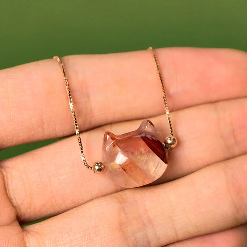 Buddha Stones 925 Sterling Silver Faceless Cat Head Natural Red Flower Quartz Passion Bracelet