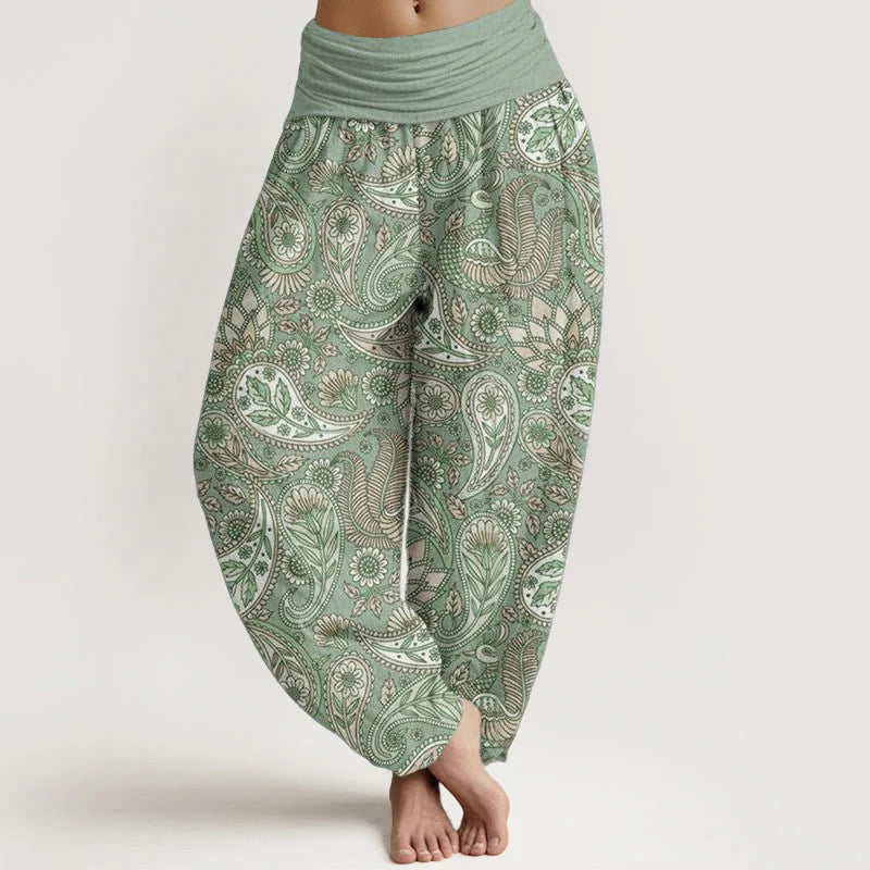 Buddha Stones Cotton Cashew Flower Peacock Sunflower Design Women's Elastic Waist Harem Pants